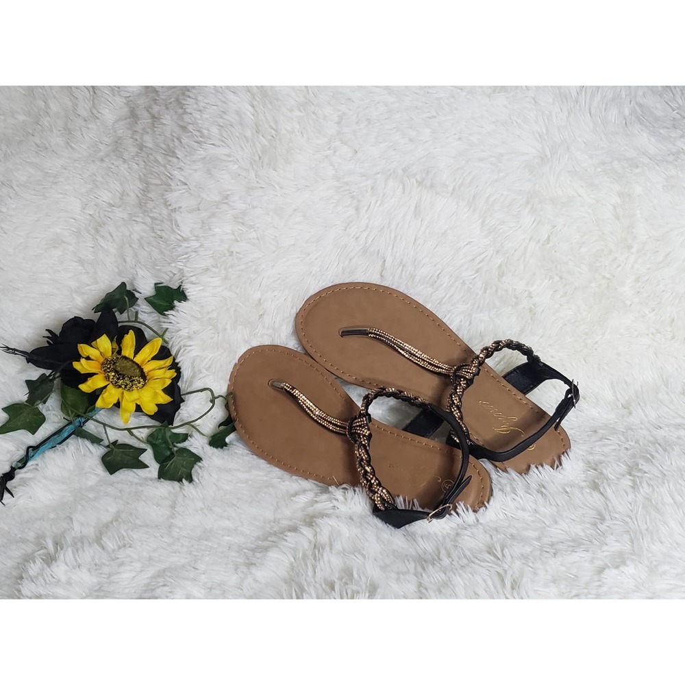 Black and Copper Thong sandals